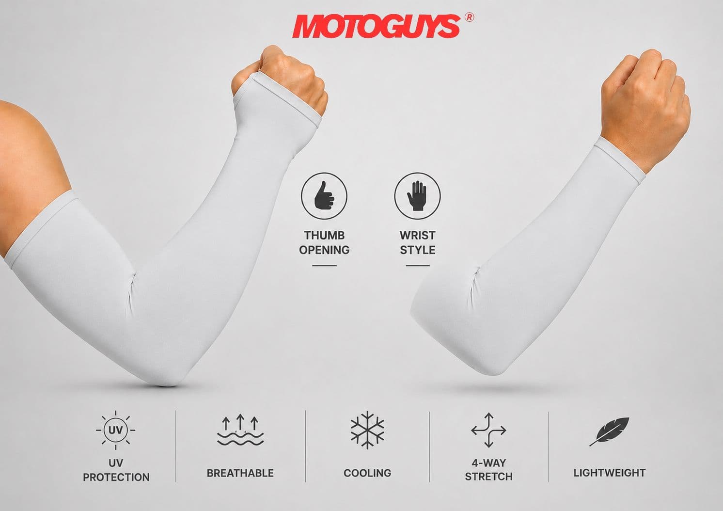 MotoGuys Arm Sleeves Light Grey - Thumb Opening and Wrist Style